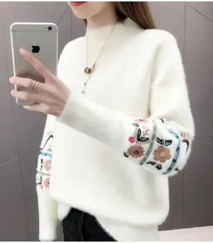Christmas Embroidery Knitted White Pullovers Sweaters Half Turtleneck Warm Top White Sweater
Christmas Embroidery Knitted White Pullovers Sweaters Half Turtleneck Warm Top White Sweater
