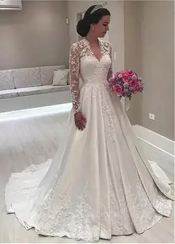 Long Sleeves Vestido De Noiva Elegant Muslim Wedding Dresses A-line Deep V-neck Satin Lace Boho Dubai Arabic Wedding Gown Bridal
Long Sleeves Vestido De Noiva Elegant Muslim Wedding Dresses A-line Deep V-neck Satin Lace Boho Dubai Arabic Wedding Gown Bridal
