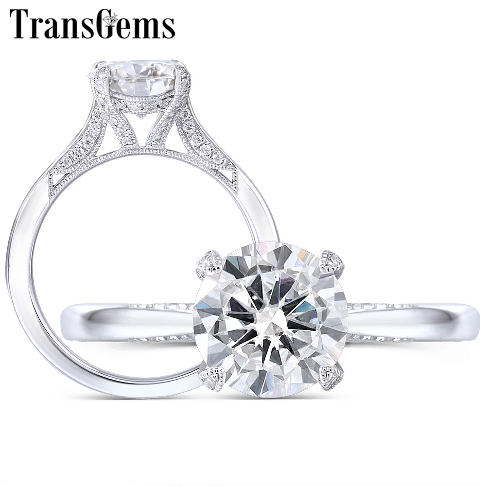 TransGems 14K White Gold Center 1.5ct 7.5MM Round F Color Moissanite Ring with Accents for Women Vintage Engagement
TransGems 14K White Gold Center 1.5ct 7.5MM Round F Color Moissanite Ring with Accents for Women Vintage Engagement