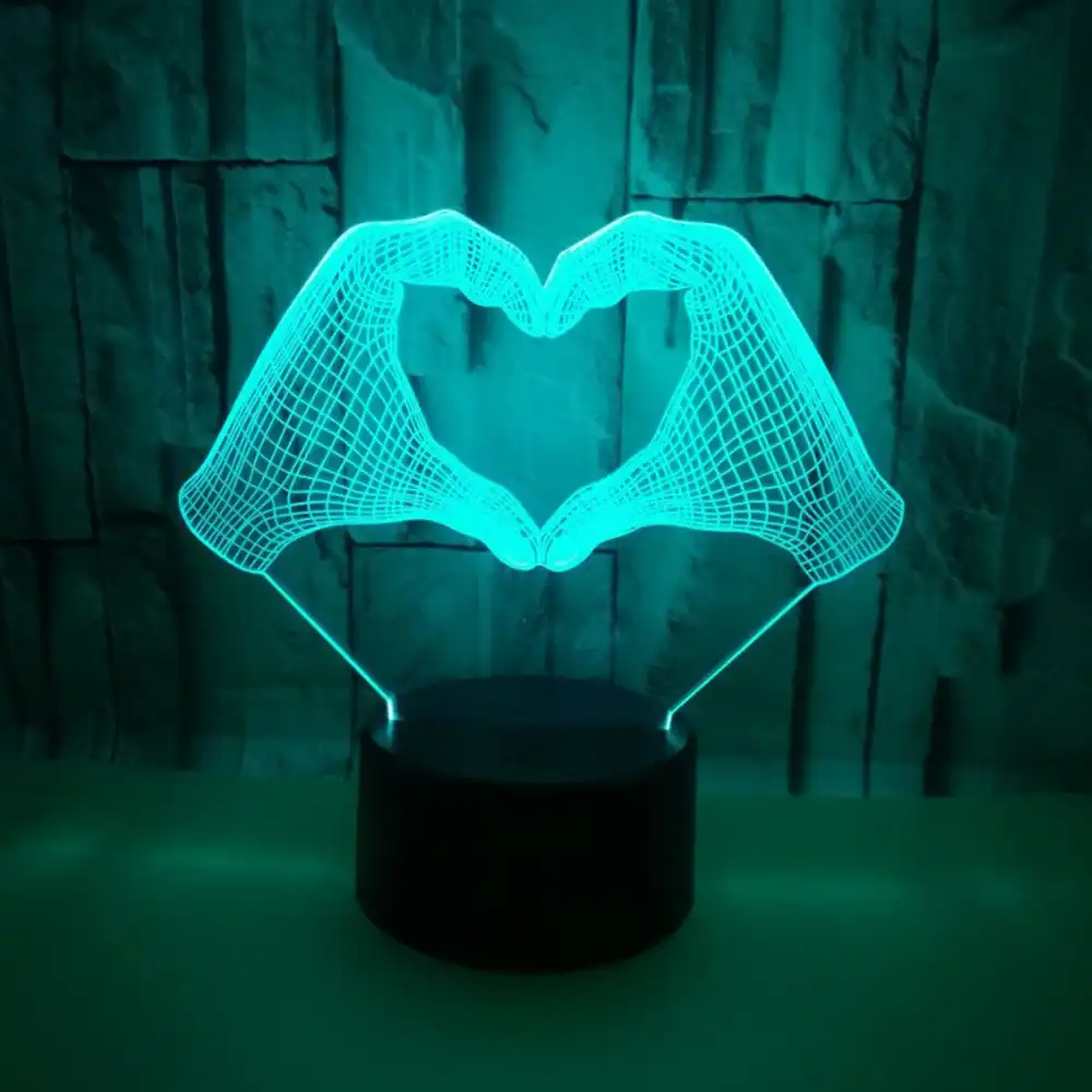 sensor 3d led night light love gesture with 7 colors light for