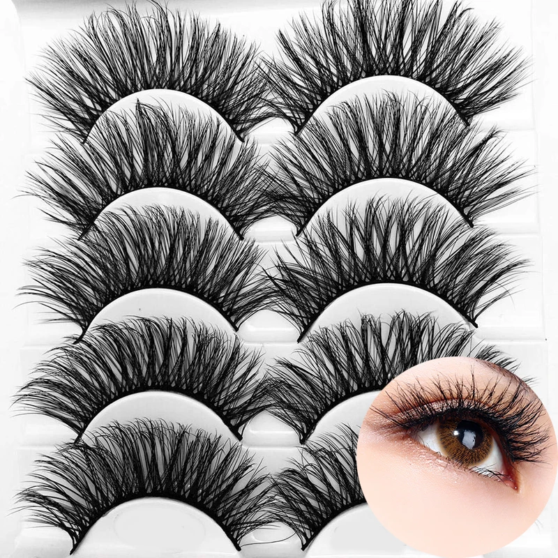 

ICYCHEER Mixed 3D Mink Hair False Eyelashes Full Strips Thick Cross Long Lashes Wispy Fluffy Eye Makeup 5Pairs makeup lashes
