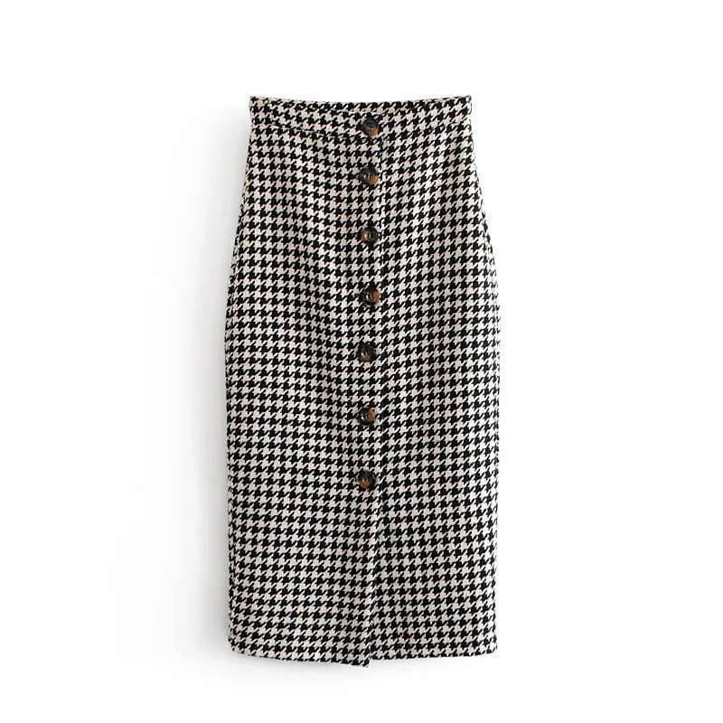 women vintage plaid midi skirt buttons faldas mujer Houndstooth retro ladies office wear casual chic skirts
women vintage plaid midi skirt buttons faldas mujer Houndstooth retro ladies office wear casual chic skirts