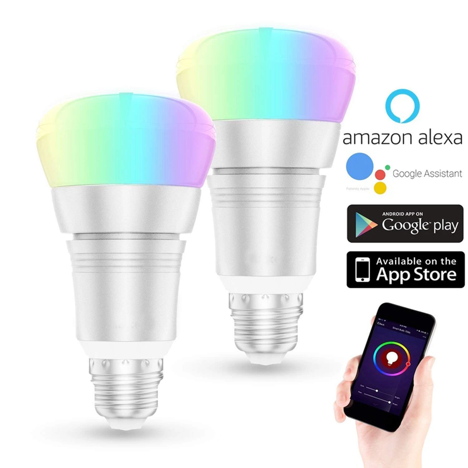 

WiFi Smart Light Bulb A19 LED Lamp Dimmable Ambience Light Voice Control APP Remote Contro 7W E26 Compatible with Alexa-2 Packs