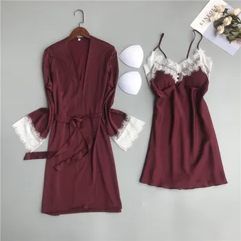 Spring Autumn V-Neck Nightie&Robe Women Sleepwear Set Sexy Bride Bridal Dressing Gown Rayon Satin Nightwear Kimono Bathrobe
Spring Autumn V-Neck Nightie&Robe Women Sleepwear Set Sexy Bride Bridal Dressing Gown Rayon Satin Nightwear Kimono Bathrobe