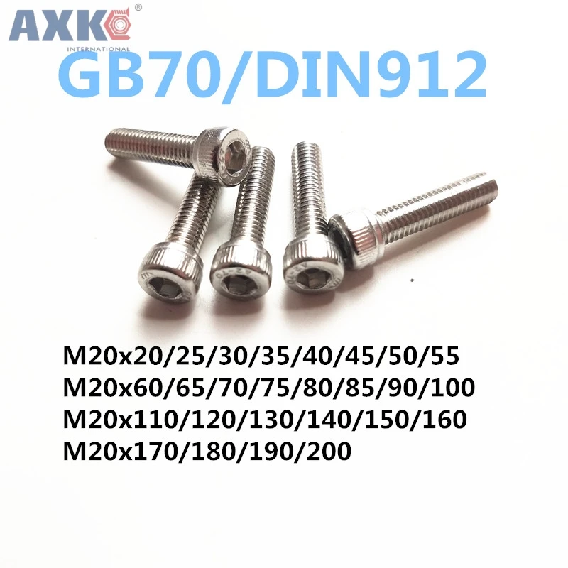AXK Stainless Steel Hex Socket Head Cap Screws Bolts GB70/DIN912 M20*20/25/30/35/40/45/50/55/60/65/70/75/80/85/90/100-200mm
AXK Stainless Steel Hex Socket Head Cap Screws Bolts GB70/DIN912 M20*20/25/30/35/40/45/50/55/60/65/70/75/80/85/90/100-200mm