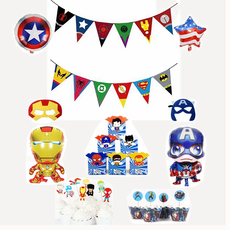 Superhero Avengers theme children's birthday party banner flag candy box popcorn box balloon baby shower party decoration
Superhero Avengers theme children's birthday party banner flag candy box popcorn box balloon baby shower party decoration