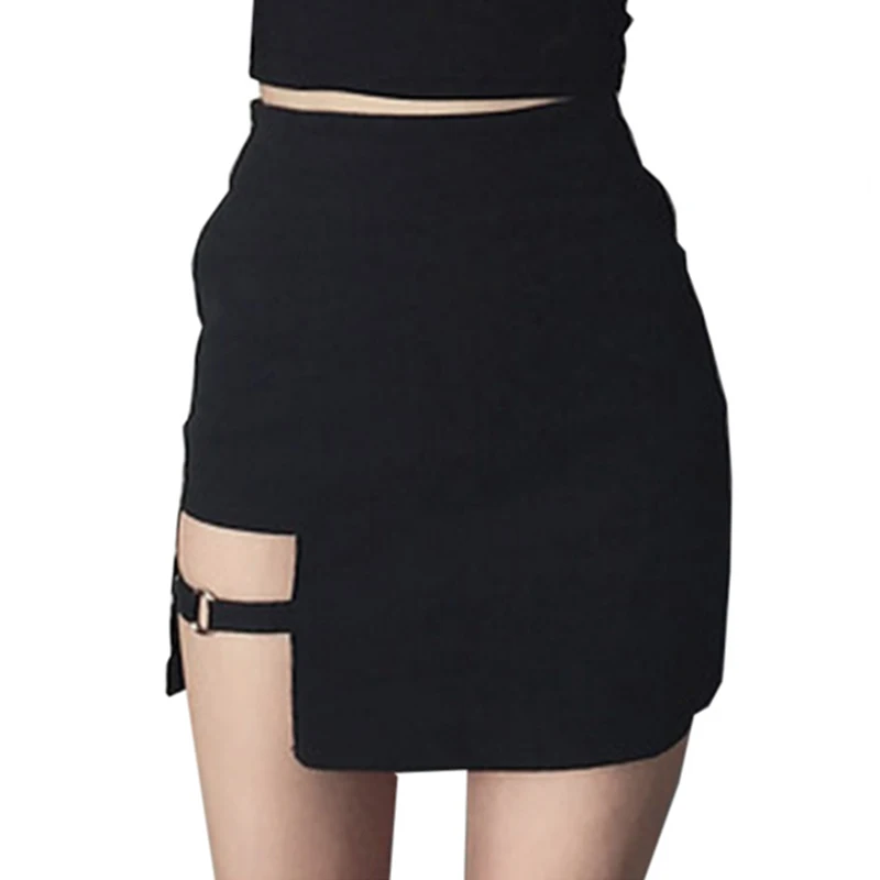 BSJIA Womens Asymmetrical Skirt High Waist Gothic Dance Short Mini Bodycon Skirts