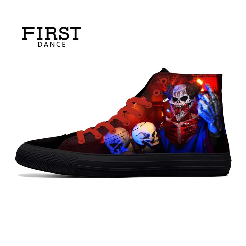 FIRST-DANCE-Halloween-Nice-Skull-Shoes-Men-High-Top-Black-Classic-Canvas-Shoes-Fashion-3D-Printed