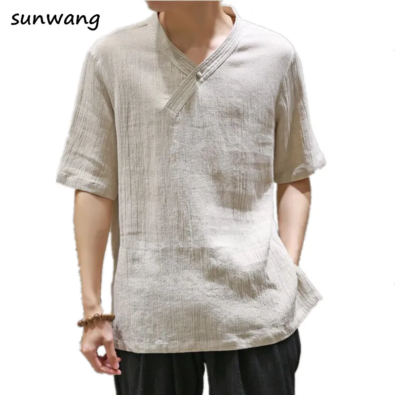 2019 Summer New Chinese style Linen Men's Fashion Brand Short Sleeve V-Neck T Shirt Men Casual Solid Color T-Shirt Plus size 5XL
2019 Summer New Chinese style Linen Men's Fashion Brand Short Sleeve V-Neck T Shirt Men Casual Solid Color T-Shirt Plus size 5XL