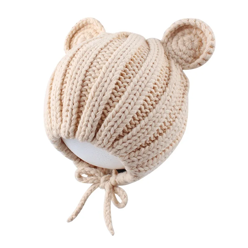 Korean Cute Baby Beanie Hat Knitted Fashion Girls Hat With Ears Lovely Lace Up Boys Hat Warm Autumn Toddler Hat Baby Accessories (3)