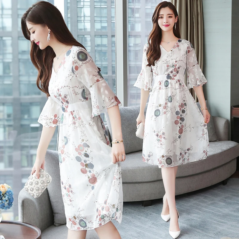 Summer Vintage Print Chiffon Sundress Boho 2019 New Korean Elegant Women Midi Dresses Party Sexy Casual Beach Vestidos Plus Size
Summer Vintage Print Chiffon Sundress Boho 2019 New Korean Elegant Women Midi Dresses Party Sexy Casual Beach Vestidos Plus Size