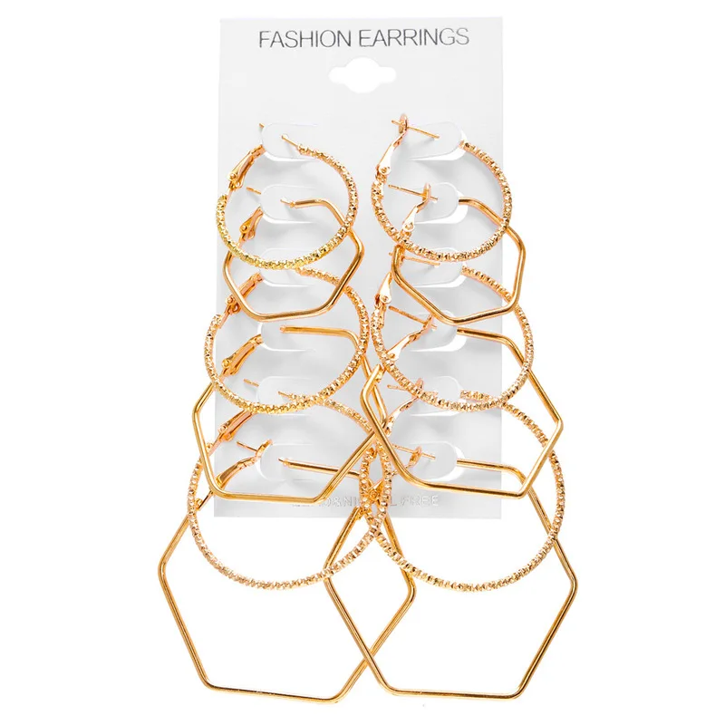 6 Pair/set 2019 Vintage Big Circle Hoop Earrings Women Gold Color Geometry Hexagon Loop Earring Set For Lady Female Decor
6 Pair/set 2019 Vintage Big Circle Hoop Earrings Women Gold Color Geometry Hexagon Loop Earring Set For Lady Female Decor