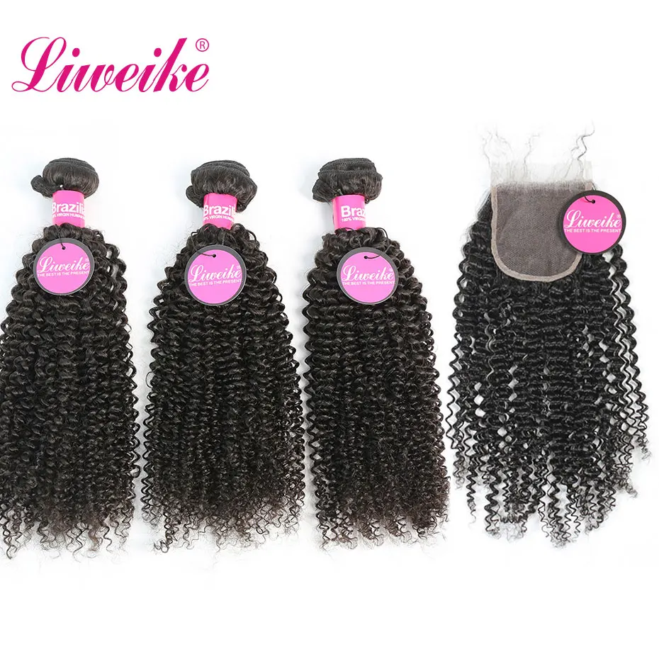 Liweike Hair Kinky Curly 2 3 4 Bundles With 4*4 Closure Brazilian 100% Remy Human Hair Weaves Extensions Weft Natural 1B Color
Liweike Hair Kinky Curly 2 3 4 Bundles With 4*4 Closure Brazilian 100% Remy Human Hair Weaves Extensions Weft Natural 1B Color