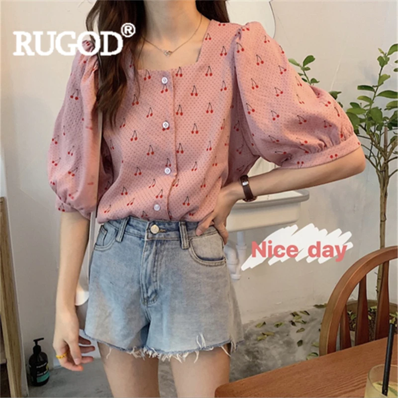 RUGOD Women sweet blouse cherry dot puff sleeve square collar button shirt print half sleeve 2019 fashion female elagant blouse
RUGOD Women sweet blouse cherry dot puff sleeve square collar button shirt print half sleeve 2019 fashion female elagant blouse