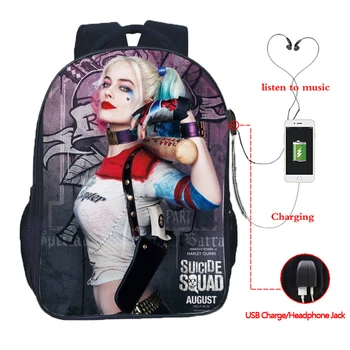 High Quality Suicide Squad Joker Harley Quinn USB Charging Backpack Fashion Men Travel Rucksack Students Boys Girls School Bag
High Quality Suicide Squad Joker Harley Quinn USB Charging Backpack Fashion Men Travel Rucksack Students Boys Girls School Bag