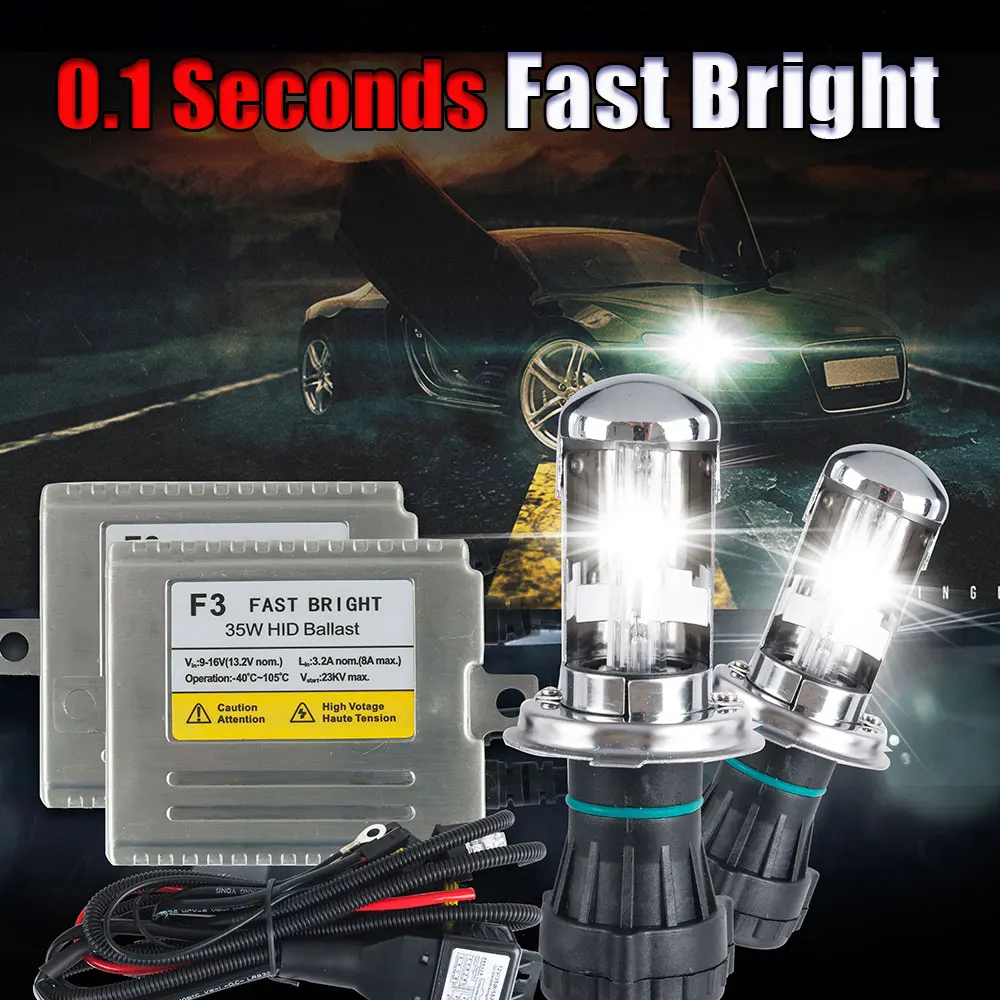 Free shipping F3 AC 12V 35W ballast 9004-3 9007-3 HID xenon bulb conversion kit bixenon lamp 9007 9004 6000K