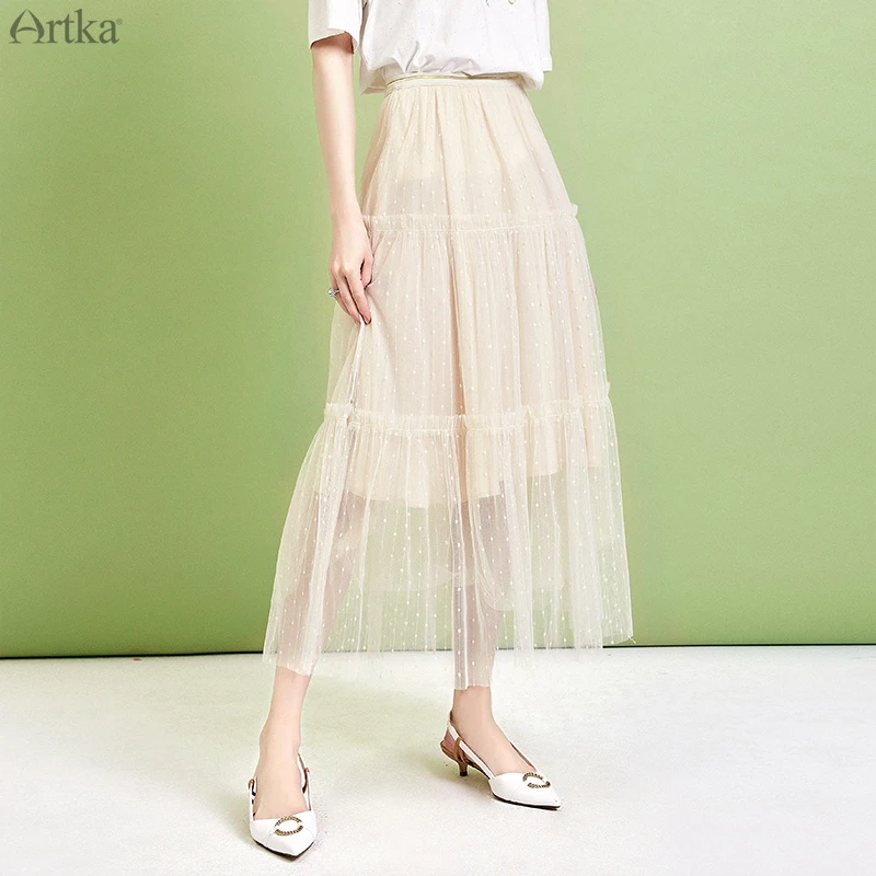 ARTKA 2019 Summer Women Skirt High Waist Mesh Skirt Long Elegant Skirt Elastic Waist Polka Dot Sweet Skirt For Women QA10796X
ARTKA 2019 Summer Women Skirt High Waist Mesh Skirt Long Elegant Skirt Elastic Waist Polka Dot Sweet Skirt For Women QA10796X