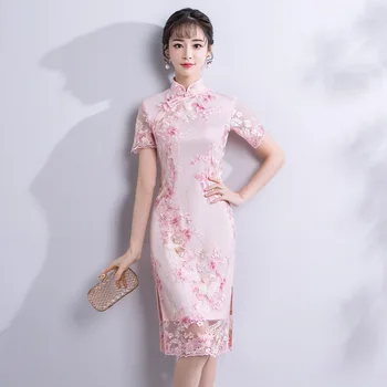 Chinese Style Lady Lace Qipao Vintage Flower Short Sleeve Cheongsam Improved Silm Vestidos Elegant Bridesmaid Wedding Dress
Chinese Style Lady Lace Qipao Vintage Flower Short Sleeve Cheongsam Improved Silm Vestidos Elegant Bridesmaid Wedding Dress