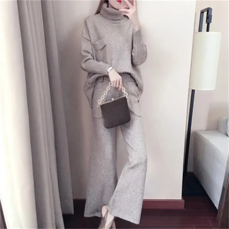 Fashion women's wide leg pants suit women's winter 2019 new fashion tide knit sweater two-piece temperament winter Ms Suit Wild
Fashion women's wide leg pants suit women's winter 2019 new fashion tide knit sweater two-piece temperament winter Ms Suit Wild