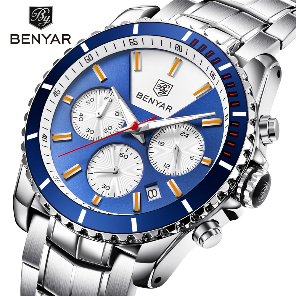 Steel Quartz Watch Business Wrist watches BENYAR Luxury Brand Analog Chronograph Watch Men Display Date Mens Relogio Masculino
Steel Quartz Watch Business Wrist watches BENYAR Luxury Brand Analog Chronograph Watch Men Display Date Mens Relogio Masculino