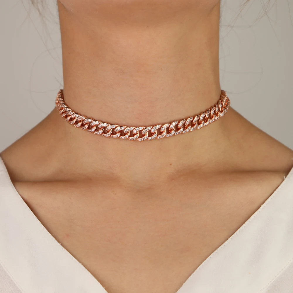 hip hop sparking bling full cz link chain rose gold color miami cuban choker chain necklace iced out stone women rock jewelry
hip hop sparking bling full cz link chain rose gold color miami cuban choker chain necklace iced out stone women rock jewelry