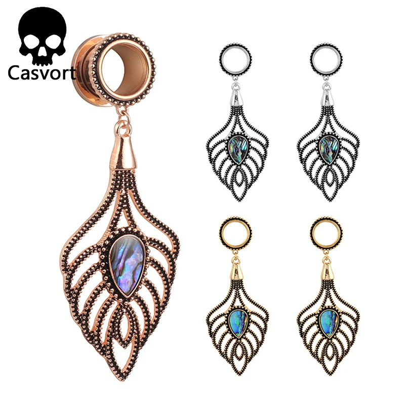 Casvort NEW arrival stainless steel screw Vintage peacock leaves ear plugs body jewelry tunnels pair selling 2pcs/lot
Casvort NEW arrival stainless steel screw Vintage peacock leaves ear plugs body jewelry tunnels pair selling 2pcs/lot