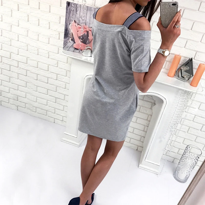 light grey Off Shoulder Short Sleeve Dress