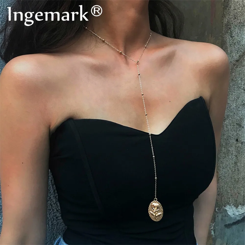 Ingemark Simple Rose Flower Long Pendant Necklaces Sweater Accessories Bohemian Carved Oval Coin Charm Flower Collier Femme 2019
Ingemark Simple Rose Flower Long Pendant Necklaces Sweater Accessories Bohemian Carved Oval Coin Charm Flower Collier Femme 2019