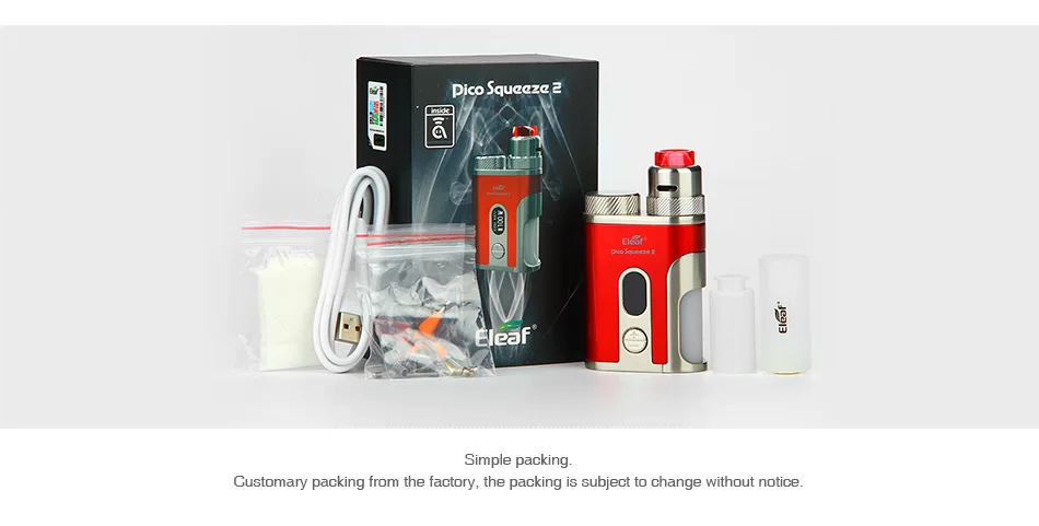 Original Eleaf IStick Pico Squeeze 2 Kit with Coral 2 RDA & 8ml Squonk Bottle Max 100W Output No 18650 Battery Box Mod Vape Kit