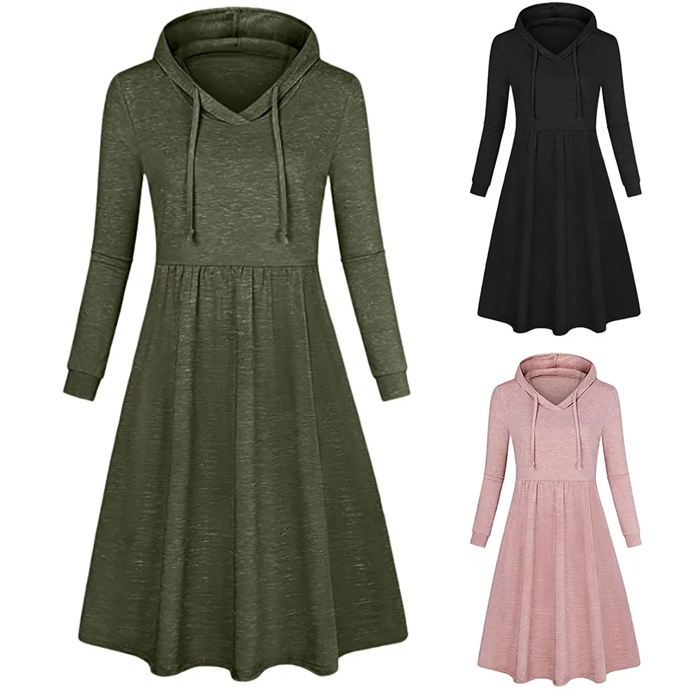 Women's Long Sleeve Pleated Swing Midi Casual Dress with Hooded Solid color Casual Dress Fashion Slim Femme Dress vestidos
Women's Long Sleeve Pleated Swing Midi Casual Dress with Hooded Solid color Casual Dress Fashion Slim Femme Dress vestidos