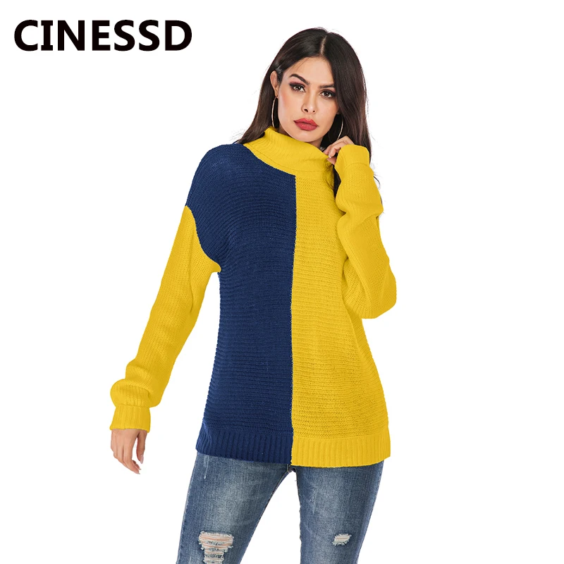 CINESSD Women Turtleneck Knitted Sweaters Blue&Yellow Long Sleeves Striped Patchwork Casual Pullover 2019 Autumn Winter Sweater
CINESSD Women Turtleneck Knitted Sweaters Blue&Yellow Long Sleeves Striped Patchwork Casual Pullover 2019 Autumn Winter Sweater
