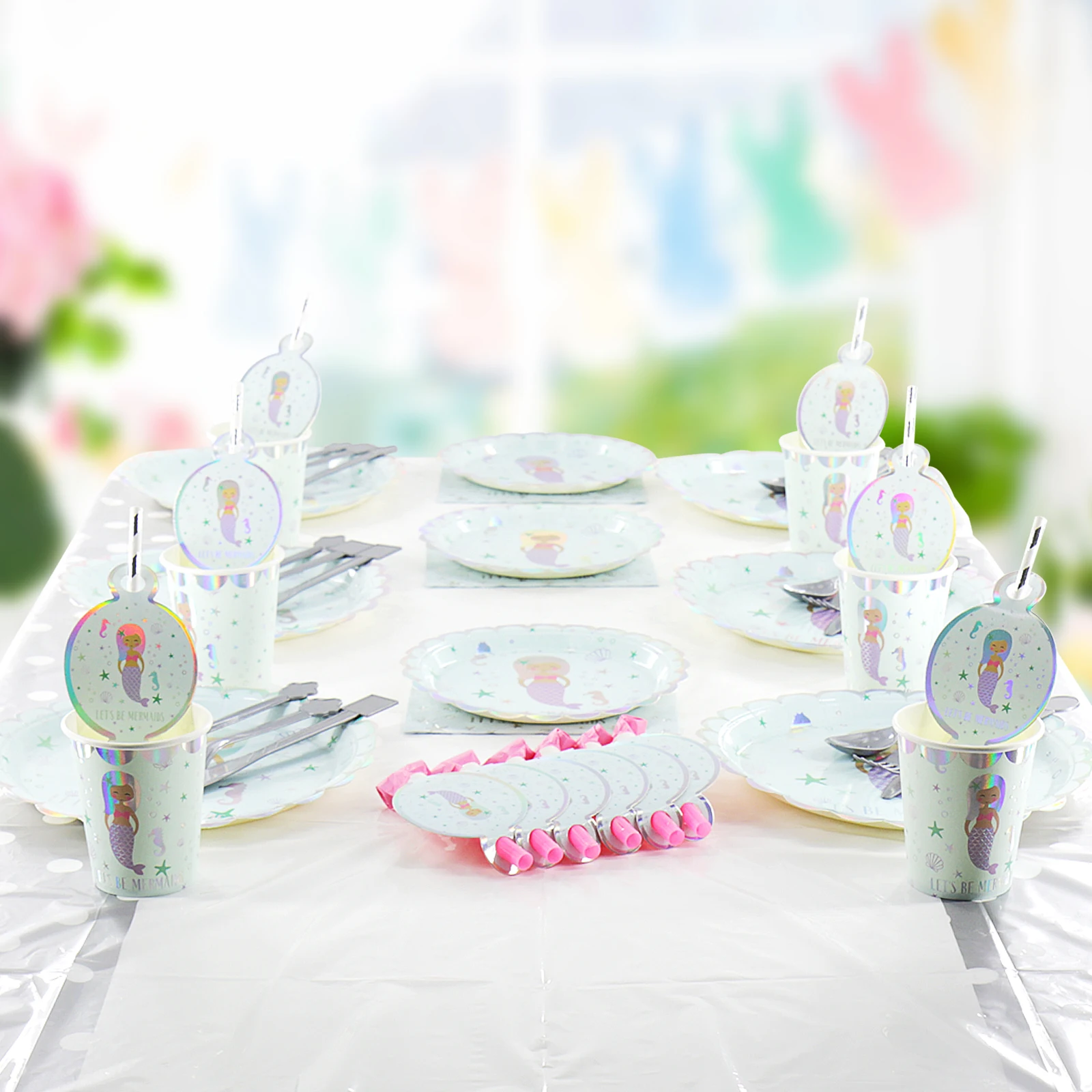 Silver Mermaid Theme Party Sets Kids Birthday Supplies Party Tableware Headband Paper Plates Cups Hat Straw Party Mask Decor
Silver Mermaid Theme Party Sets Kids Birthday Supplies Party Tableware Headband Paper Plates Cups Hat Straw Party Mask Decor