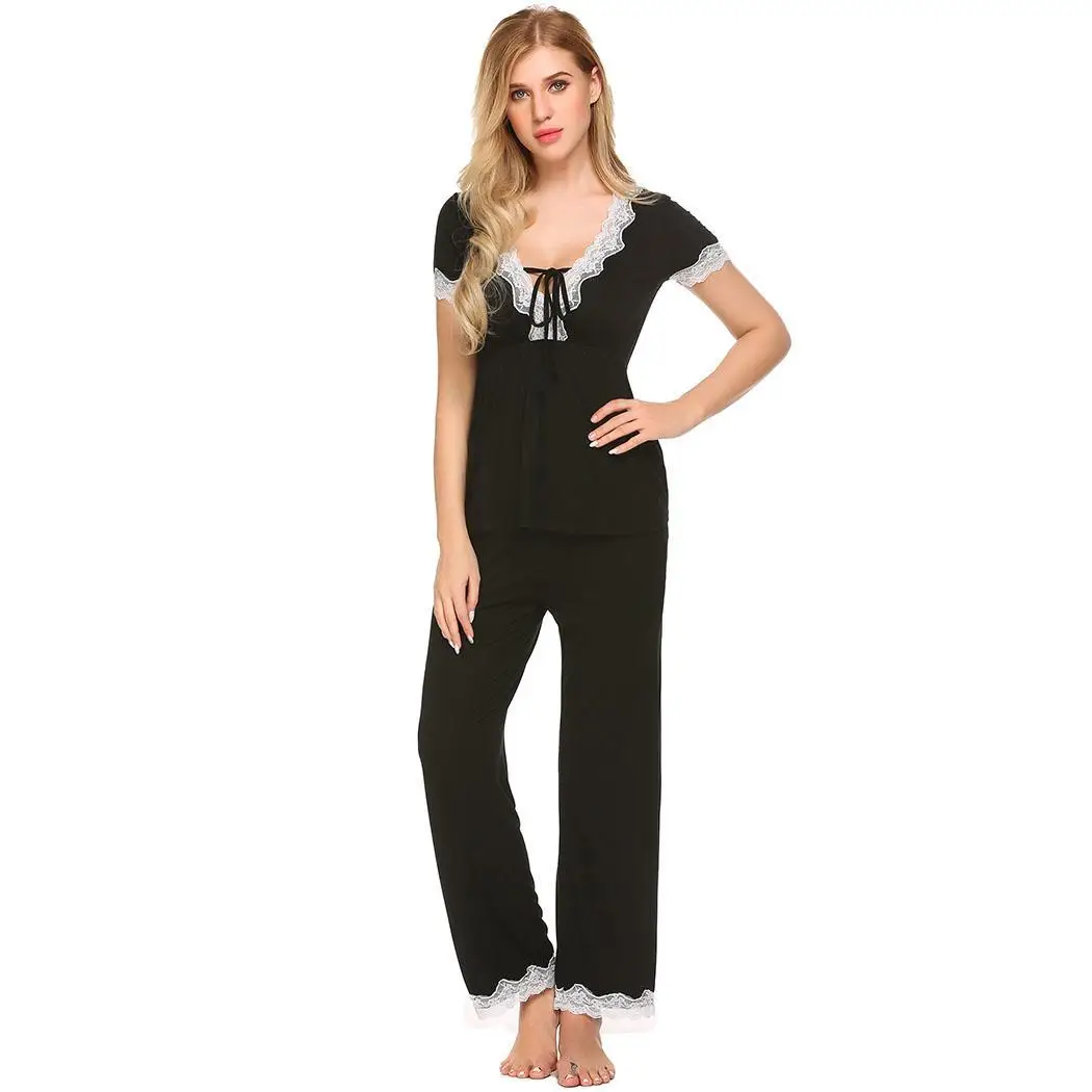 Ekouaer Women Sleepwear Pajamas Set Loose Short Sleeve Lace Patchwork Elastic Waistband Solid Pajamas Set Female Home Clothing
Ekouaer Women Sleepwear Pajamas Set Loose Short Sleeve Lace Patchwork Elastic Waistband Solid Pajamas Set Female Home Clothing