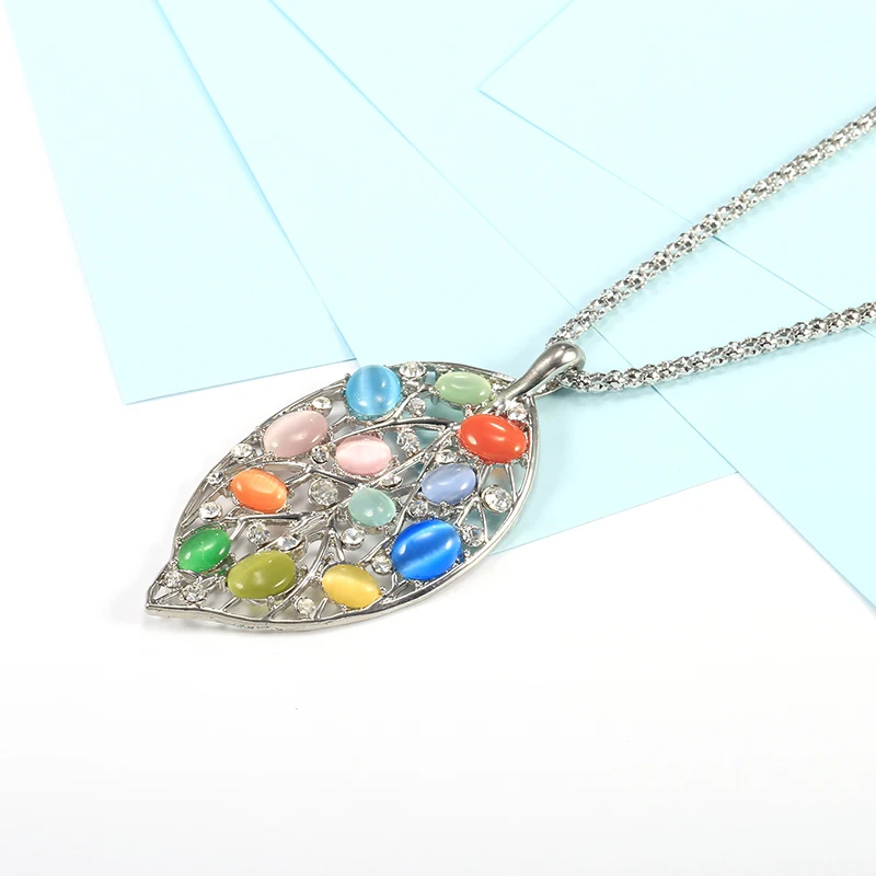 Bohemia Big Colorful Opal Leaf Pendant Necklace for Women Silver Crystal Leaf Long Necklace Spring Accessory Fashion Jewelry New
Bohemia Big Colorful Opal Leaf Pendant Necklace for Women Silver Crystal Leaf Long Necklace Spring Accessory Fashion Jewelry New