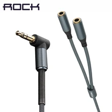Original ROCK Headphone Microphone 3.5mm Stereo Audio Y Splitter Cable Adapter Plug Jack Cord Alloy 1 to 2 Audio Cable