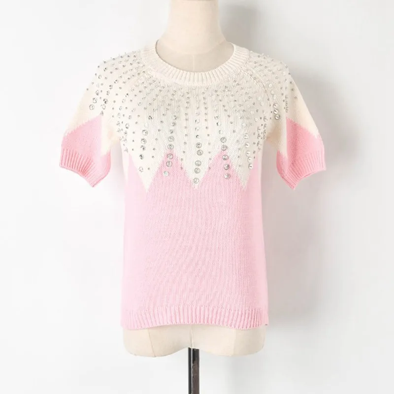 New 2019 Summer Runway Korean t shirt Harajuku Women Knitted Tee Sweet Patchwork Beading Shirt Femme Casual Short Sleeves Top
New 2019 Summer Runway Korean t shirt Harajuku Women Knitted Tee Sweet Patchwork Beading Shirt Femme Casual Short Sleeves Top