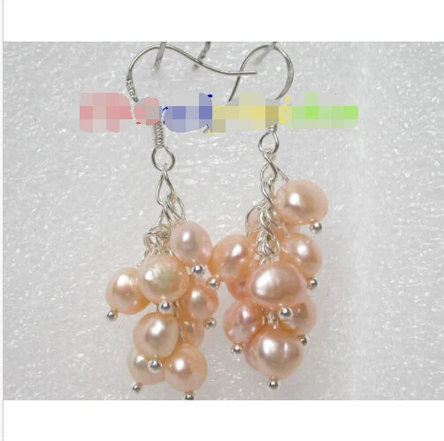 HOT SELL - Grape baroque pink pearls dangle earrings 925ss hook Noble style Natural Fine jewe fast SHIPPING -Top quality free sh | Украшения