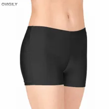 OVIGILY negro mujer Nylon LICRA Dance Shorts chicas Rave Booty Shorts adultos LICRA Dance Wear pantalones cortos de salón actuación(China)