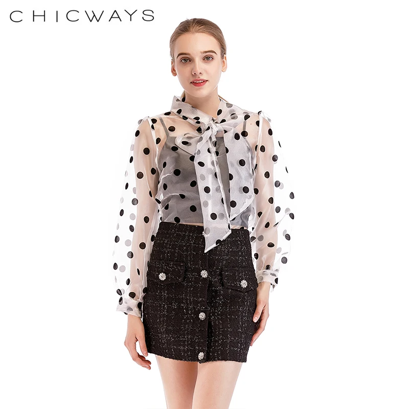 Chicways Women Black Polka dot Tops Organza Bow Neck blouse See Though Loose Casual Hollow Out Transparent Mesh Blouse
Chicways Women Black Polka dot Tops Organza Bow Neck blouse See Though Loose Casual Hollow Out Transparent Mesh Blouse