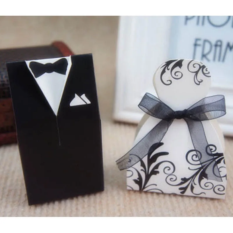 Image 50pcs lot (25Pair) Groom Suit And Bride Dress Wedding Candy Box Romantic Couple Candy Boxes Wedding Favor Small Gift Boxes