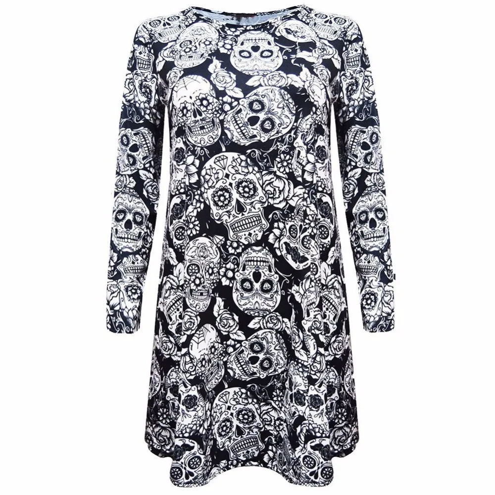 2018 New Autumn And Winter Fashion Skull Digital Print Long-Sleeved Dress Women Casual Loose Round Neck Pullover Sexy Dresses
2018 New Autumn And Winter Fashion Skull Digital Print Long-Sleeved Dress Women Casual Loose Round Neck Pullover Sexy Dresses