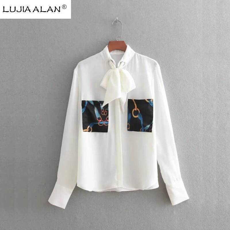 LUJIA ALAN fashion Chain printing patch pocket women shirt casual bow tie Long sleeves blouse Loose tops camisa blusas LS1296
LUJIA ALAN fashion Chain printing patch pocket women shirt casual bow tie Long sleeves blouse Loose tops camisa blusas LS1296