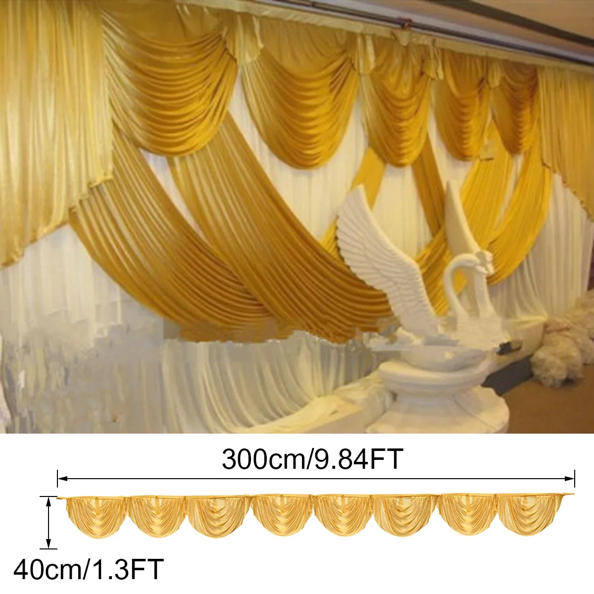 300x40cm Ice Silk Satin Swag Detachable Party Curtain Backdrop Drape Gold Stage Festive Events Party Supplies Wedding Decoration
300x40cm Ice Silk Satin Swag Detachable Party Curtain Backdrop Drape Gold Stage Festive Events Party Supplies Wedding Decoration