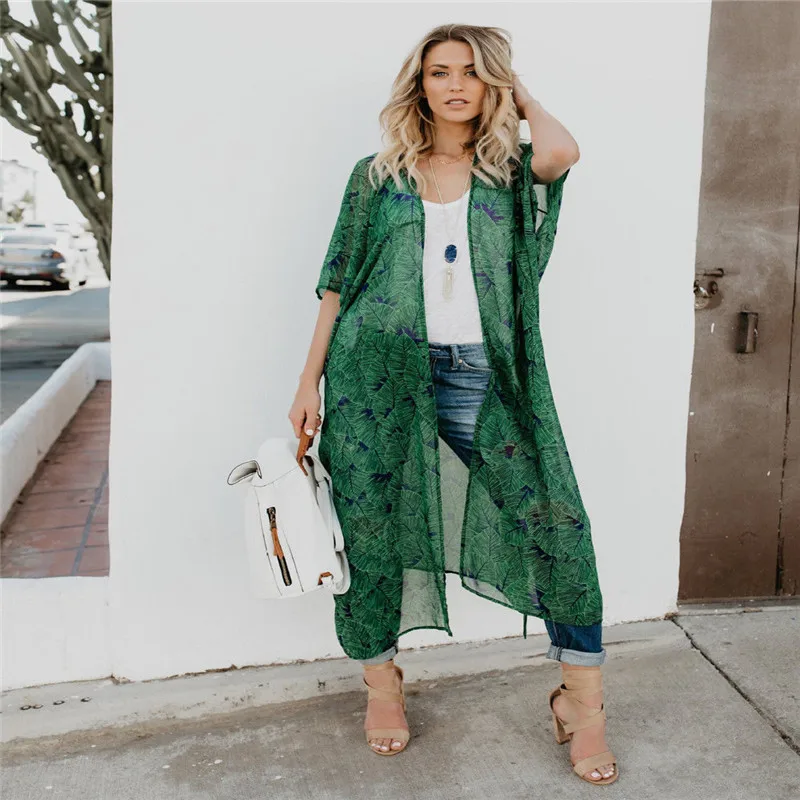 Long Kimono Blouse For Women Summer Short Sleeve Tunic Transparent Green Print Blouse Casual Shirt Tops Boho Clothing Summer
Long Kimono Blouse For Women Summer Short Sleeve Tunic Transparent Green Print Blouse Casual Shirt Tops Boho Clothing Summer