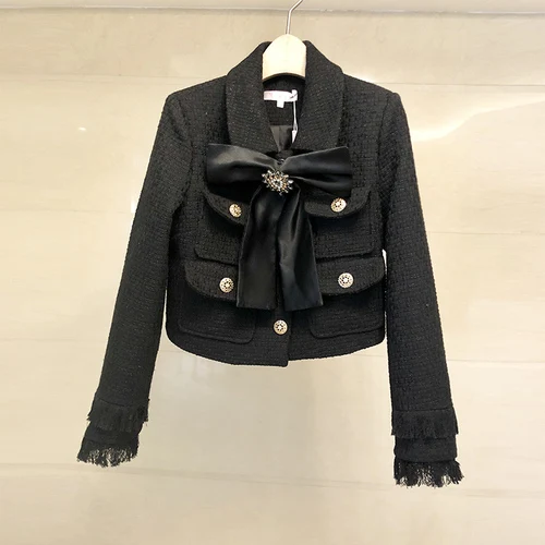 Женский твидовый комплект YiLin Kay черный шерстяной из двух предметов белая куртка