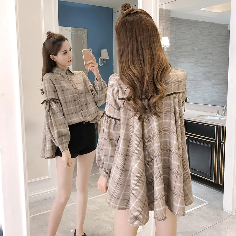 2018 Women's autumn lanter Women Shirt Loose Korean Lantern Sleeve Harajuku Retro Plaid Print Women Blouse Camisas de mujer
2018 Women's autumn lanter Women Shirt Loose Korean Lantern Sleeve Harajuku Retro Plaid Print Women Blouse Camisas de mujer