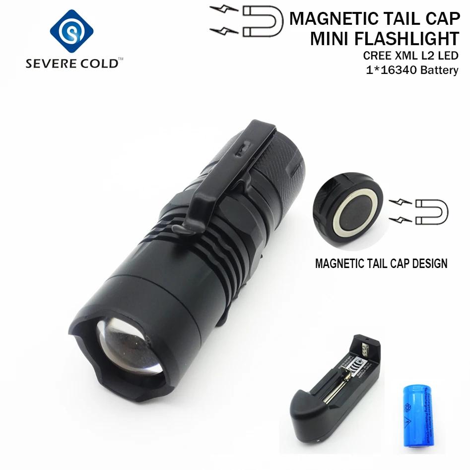 Handy LED Torch CREE XM-L L2 MINI Zoomable 3 Mode LED Flashlight 16340 Battery Adjustable Torch Magnet Tail with Magnetic Base
Handy LED Torch CREE XM-L L2 MINI Zoomable 3 Mode LED Flashlight 16340 Battery Adjustable Torch Magnet Tail with Magnetic Base