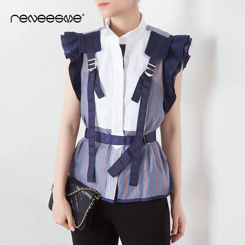summer women blouse fashion sleeveless stand neck sashes stripe patchwork ladies blouses and shirts ruffles streetwear blusas
summer women blouse fashion sleeveless stand neck sashes stripe patchwork ladies blouses and shirts ruffles streetwear blusas
