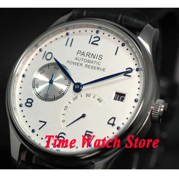 Parnis 43mm White dial blue hands leather strap power reserve 2530 Automatic movement Men's watch 128 relogio masculino
Parnis 43mm White dial blue hands leather strap power reserve 2530 Automatic movement Men's watch 128 relogio masculino