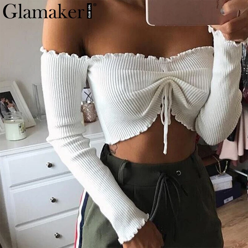Glamaker Off shoulder knitted crop top Women sexy long sleeve bow short sweater top tees a casual party tops cami
Glamaker Off shoulder knitted crop top Women sexy long sleeve bow short sweater top tees a casual party tops cami